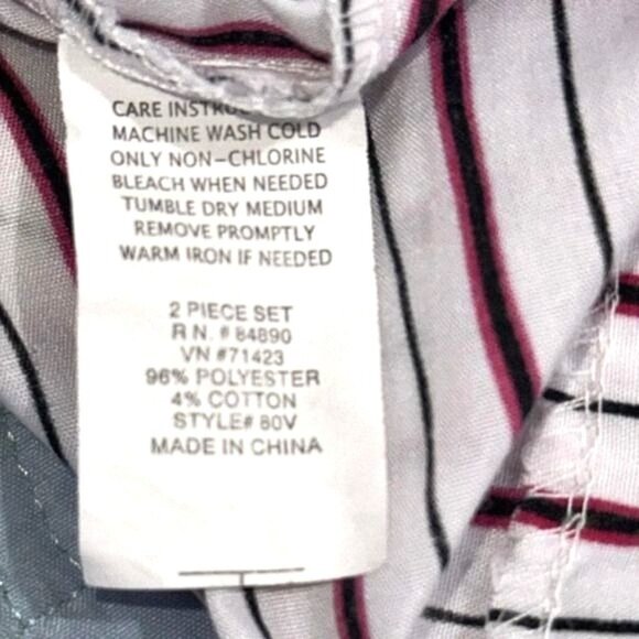 Mens Haband Striped Pajama Set Button-Up Shirt & Elastic Waist Pants M Polyester - Picture 3 of 9